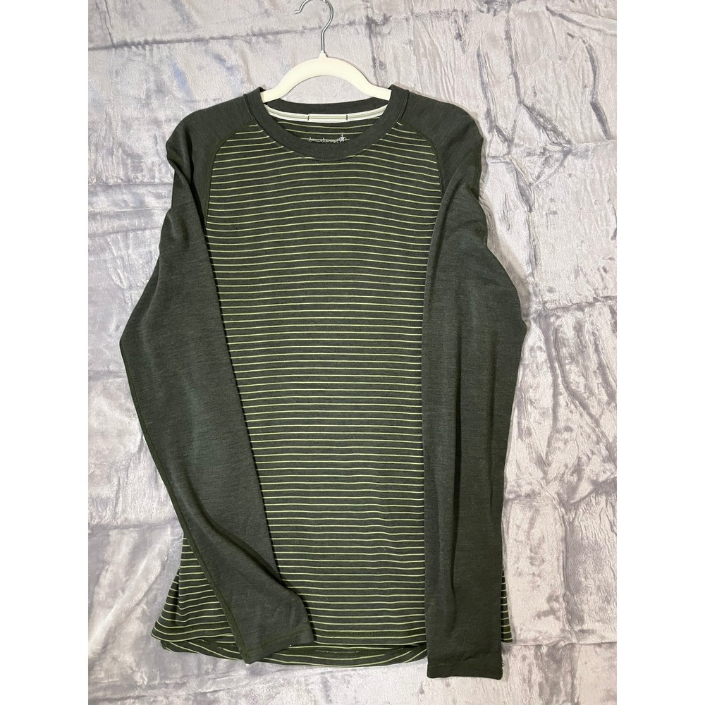 Smartwool Mens Large Merino 250 Pattern Crew SS601 Green Stripe Wool Base Layer